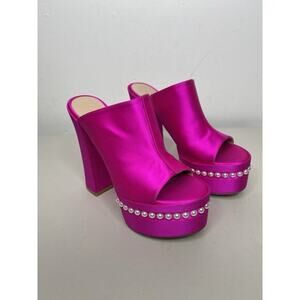 Stuart Weitzman Women's Pink SkyHi Satin Platform Shoes Heels Size 7.5